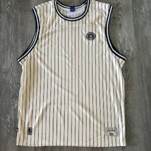 NBA Basketball Jersey Tank Top Shirt Retro 1946 Cream Stripe Men's L